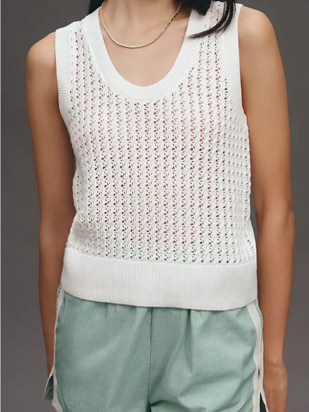 Varley Ferns Cotton White Open-Knit Scoop-Neck Tank Top XXS
Preppy Collegiate